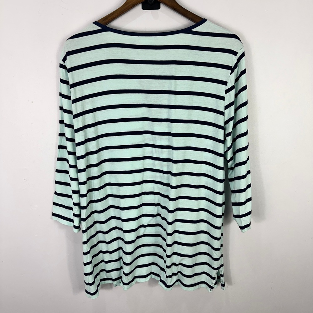 Chicos Weekends 3 Blue Stripe Lace Up Top Nautical Preppy Coastal Grandma XL - Picture 4 of 6